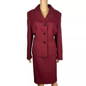 Le Suit Polyester Skirt Suit Bordeaux Shawl Collar Cocktail 2PC